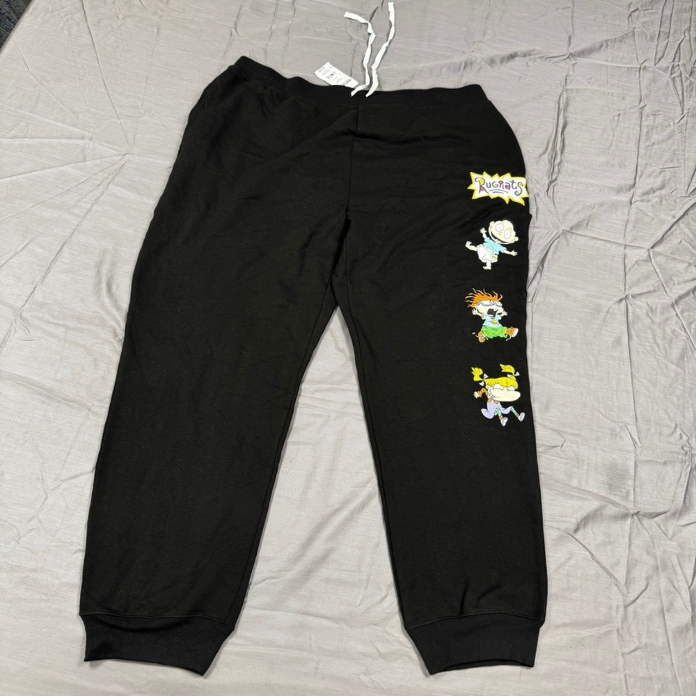Nickelodeon Rugrats Graphic Sweatpants Black Mens XXXL 3XL 90s Cartoon Joggers
